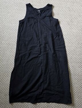 DKNY Linen Blend Black V-Neck Dress